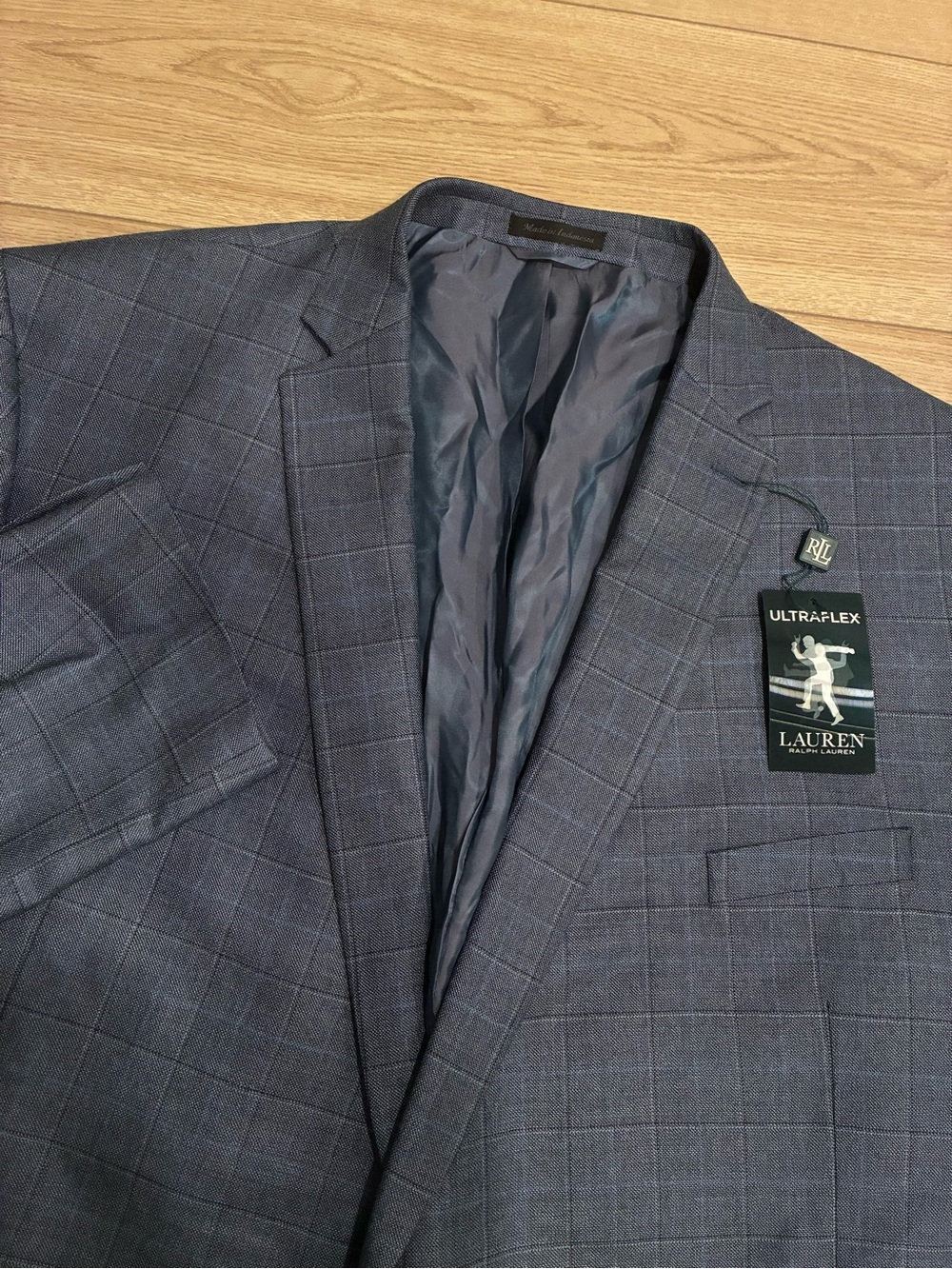 NWT Lauren Ralph Lauren Men’s Silk Wool Windowpane Plaid Blazer Size 60L